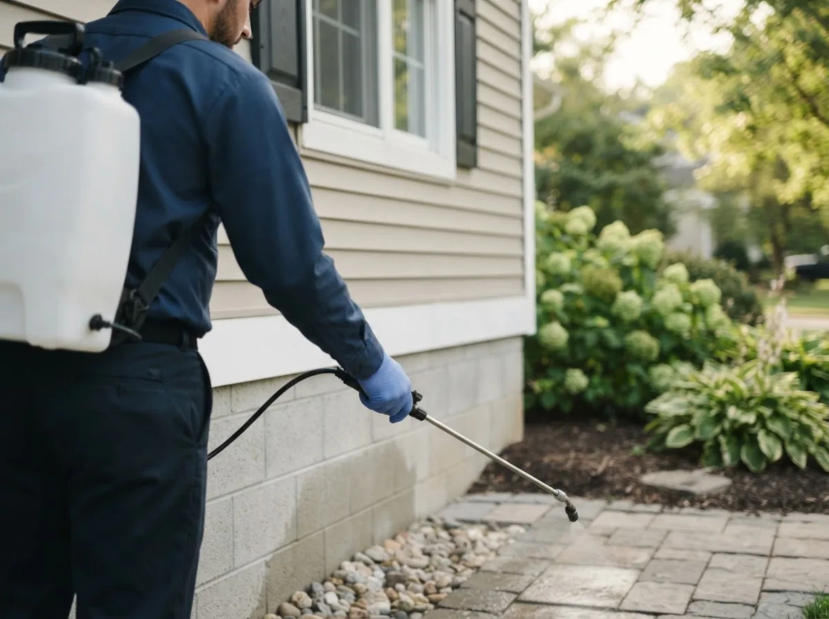 Pest control technician inspecting a home in Saint Helena, NE